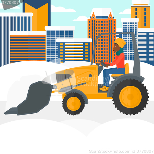 Image of Woman plowing snow.