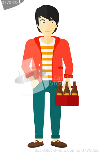 Image of Man with pack of beer.