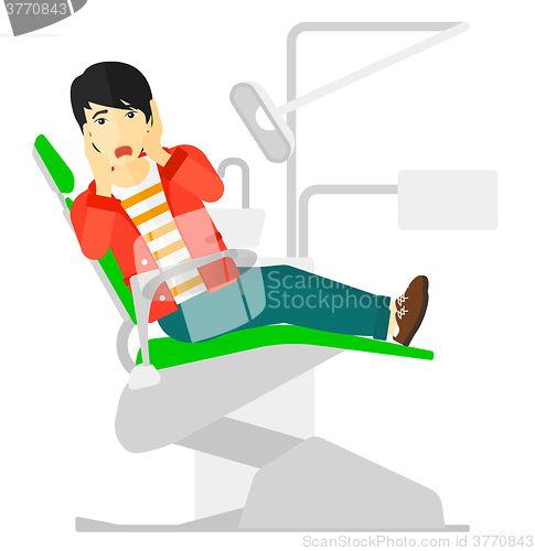 Image of Frightened patient in dental chair.