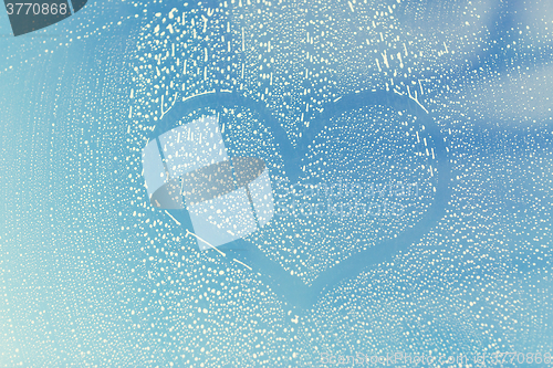 Image of close up of heart shape on soapy window glass
