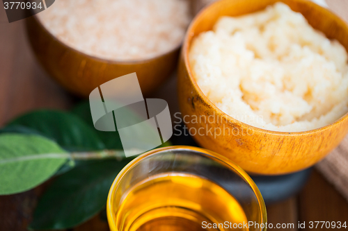 Image of close up of body scrub in wooden bowl