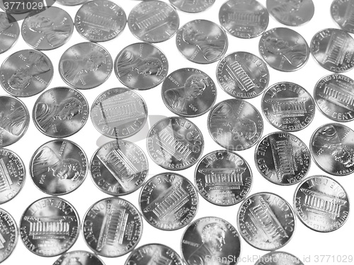 Image of Black and white Dollar coins 1 cent wheat penny