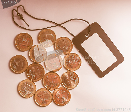 Image of  Euro coins with price tag label vintage