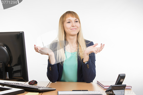 Image of Beautiful girl secretary meets an important customer