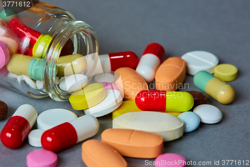 Image of Close up of many colorful pills