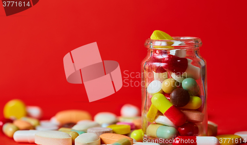 Image of Close up of many colorful pills