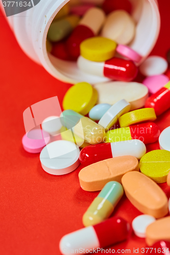 Image of Close up of many colorful pills