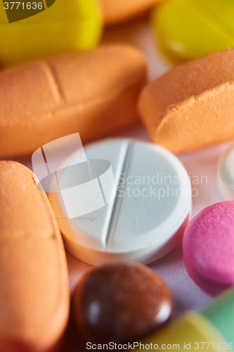 Image of Close up of many colorful pills