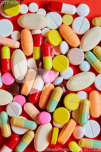 Image of Close up of many colorful pills