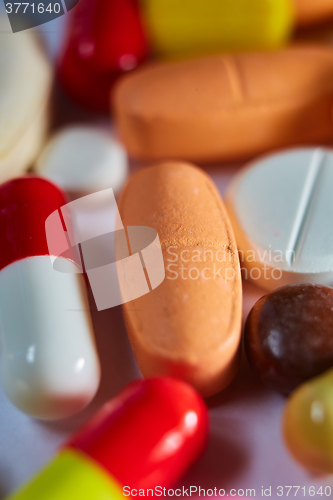 Image of Close up of many colorful pills