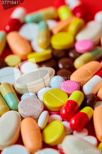 Image of Close up of many colorful pills