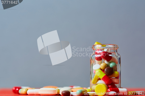 Image of Close up of many colorful pills