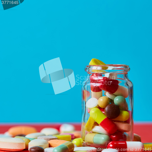 Image of Close up of many colorful pills
