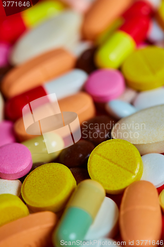 Image of Close up of many colorful pills