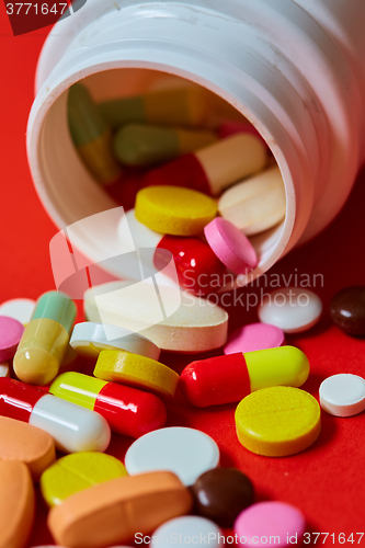 Image of Close up of many colorful pills