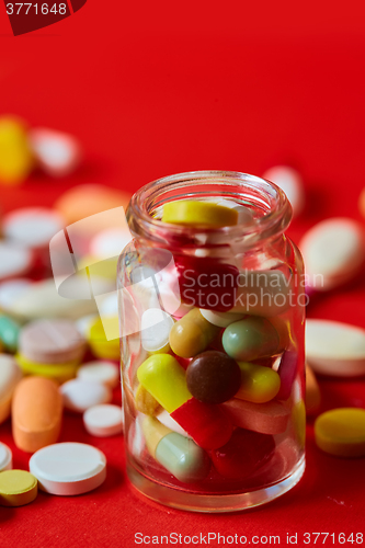 Image of Close up of many colorful pills