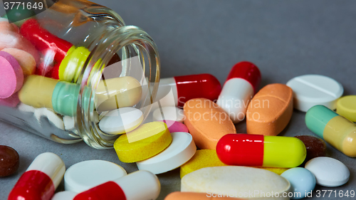 Image of Close up of many colorful pills