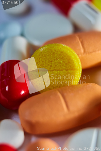 Image of Close up of many colorful pills