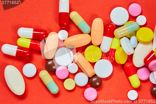 Image of Close up of many colorful pills