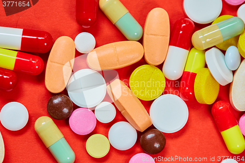 Image of Close up of many colorful pills