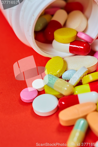 Image of Close up of many colorful pills