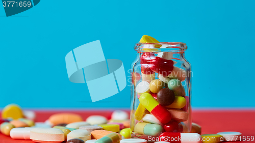 Image of Close up of many colorful pills