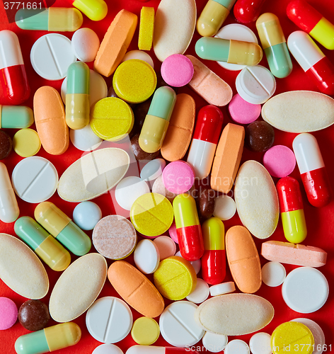 Image of Close up of many colorful pills