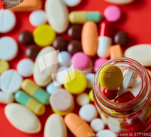 Image of Close up of many colorful pills