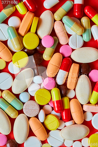 Image of Close up of many colorful pills