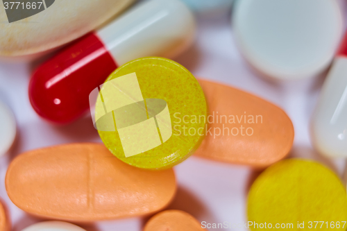 Image of Close up of many colorful pills