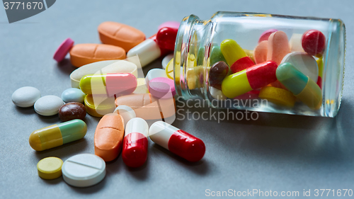 Image of Close up of many colorful pills