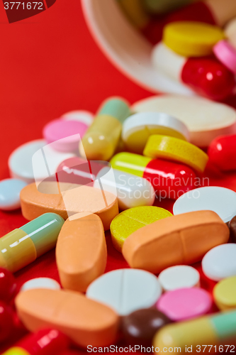 Image of Close up of many colorful pills