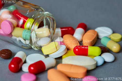 Image of Close up of many colorful pills