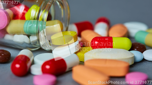 Image of Close up of many colorful pills