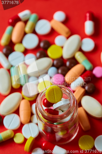 Image of Close up of many colorful pills