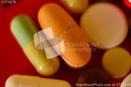 Image of Close up of many colorful pills