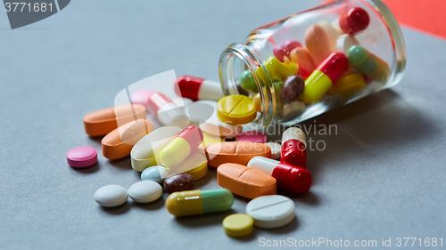 Image of Close up of many colorful pills