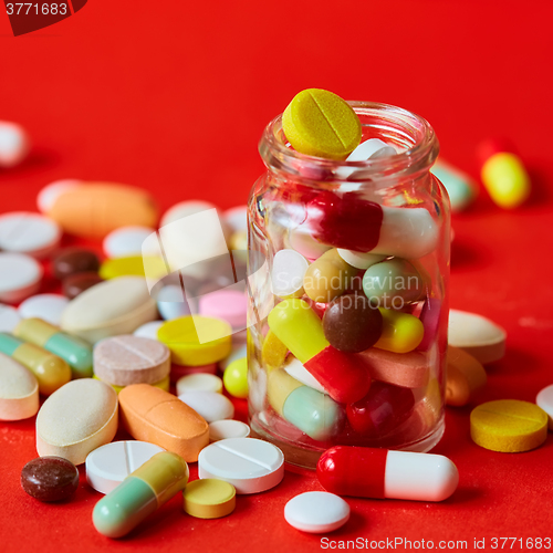 Image of Close up of many colorful pills