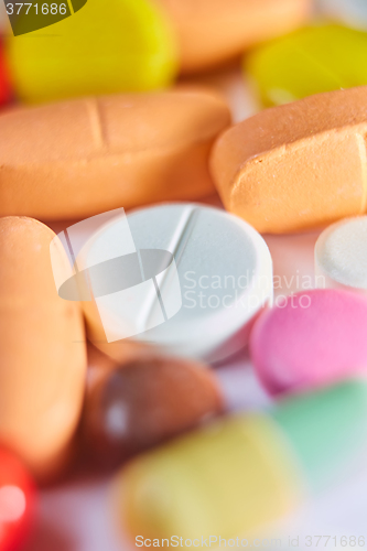 Image of Close up of many colorful pills