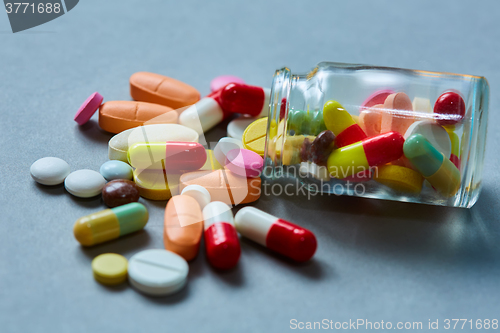 Image of Close up of many colorful pills