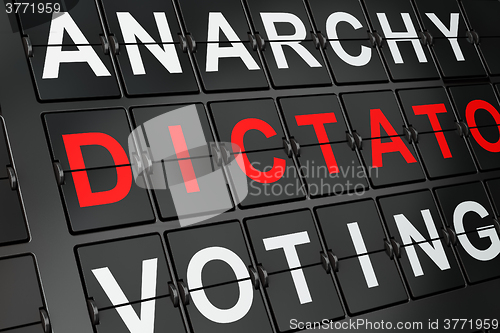 Image of Politics concept: Dictatorship on airport board background