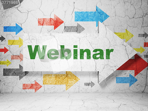 Image of Studying concept: arrow with Webinar on grunge wall background