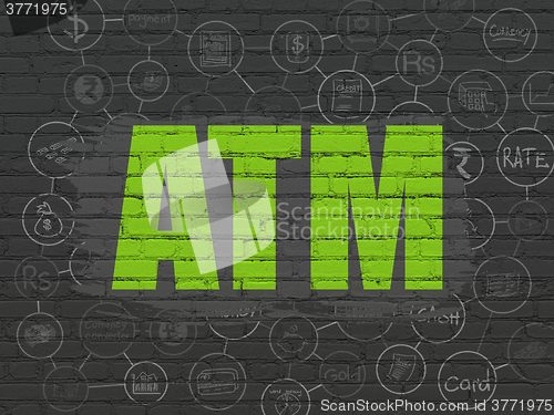 Image of Currency concept: ATM on wall background