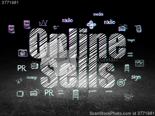 Image of Advertising concept: Online Sells in grunge dark room