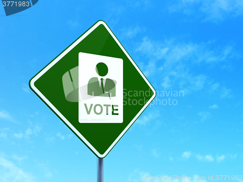 Image of Politics concept: Ballot on road sign background