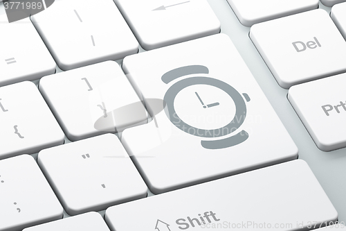 Image of Time concept: Watch on computer keyboard background