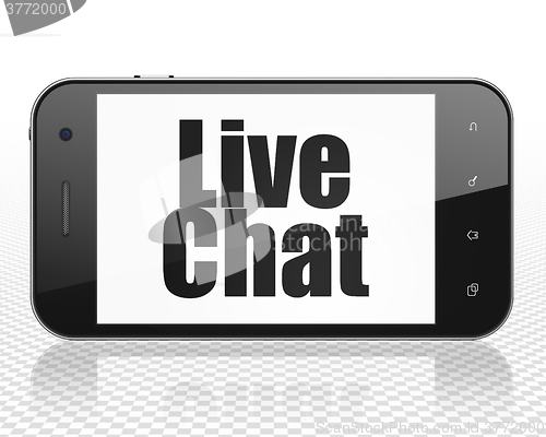 Image of Web development concept: Smartphone with Live Chat on display