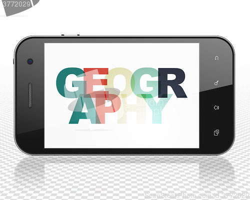 Image of Science concept: Smartphone with Geography on  display
