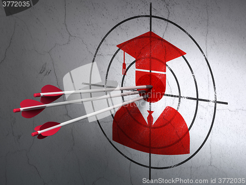 Image of Science concept: arrows in Student target on wall background