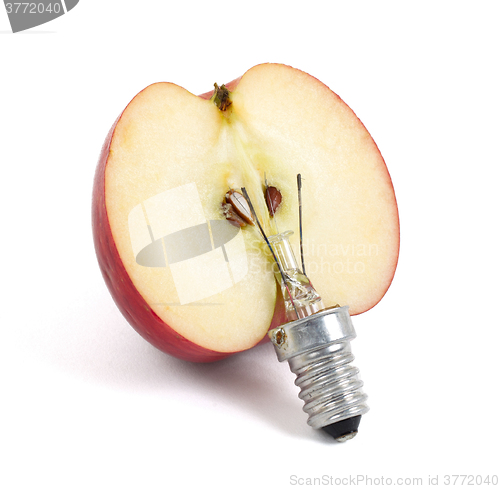 Image of Apple lightbulb, concept of green energy